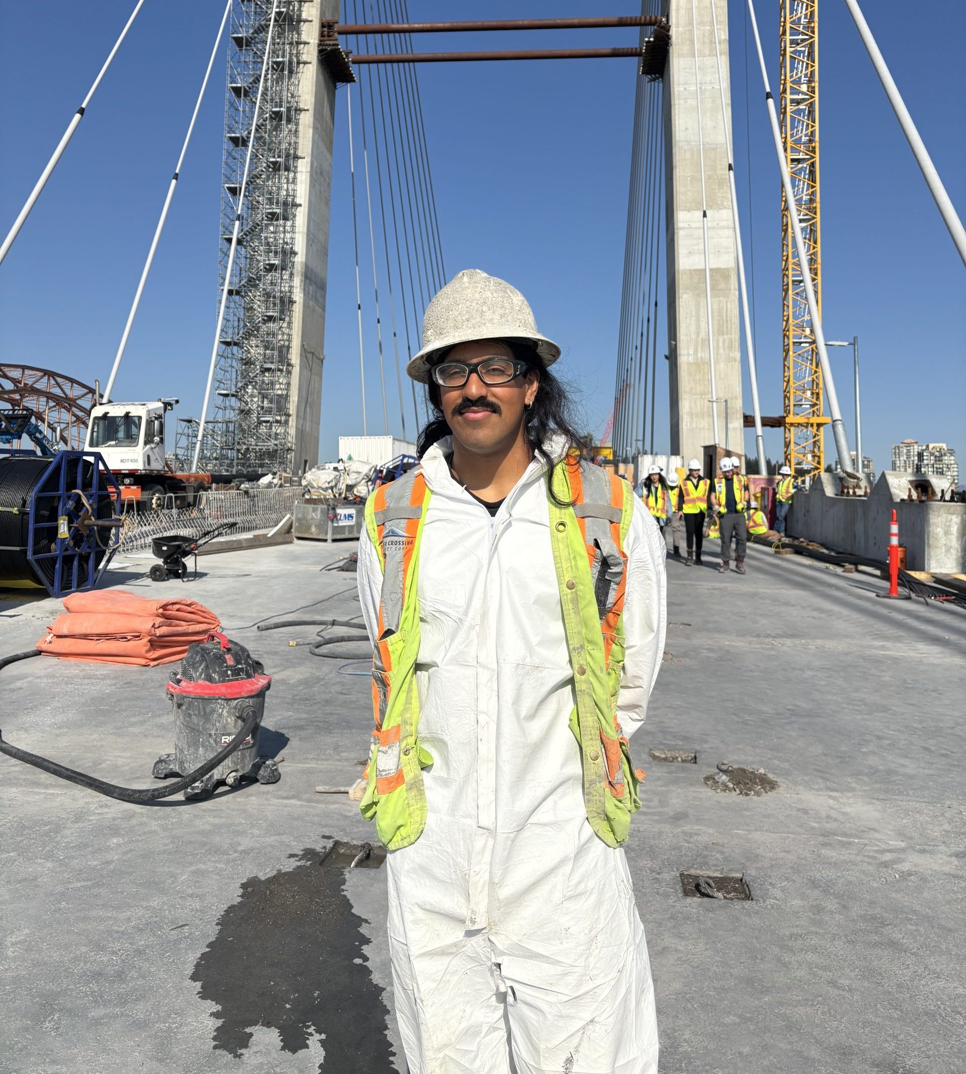 An apprentice posing on the Pattullo Bridge