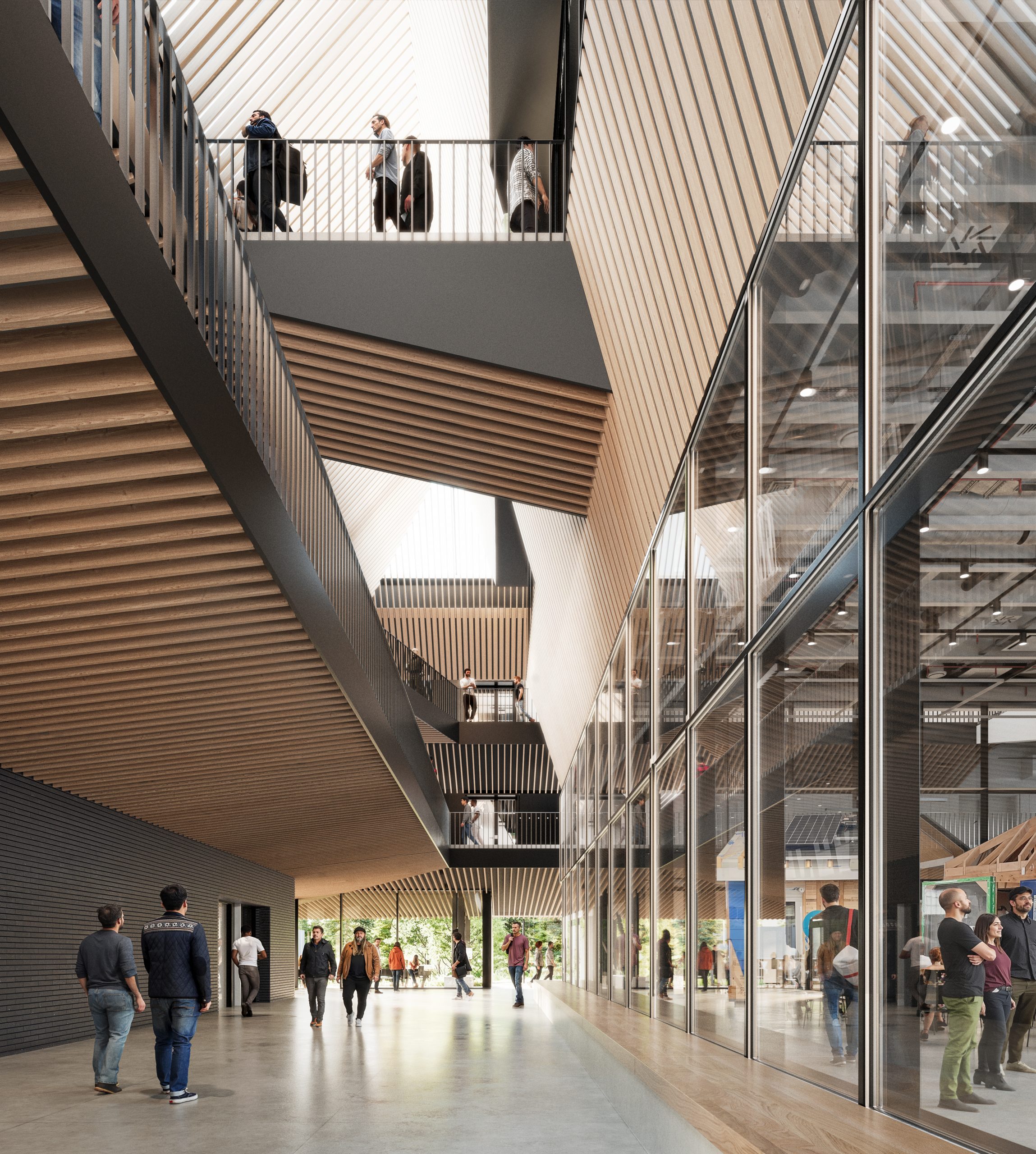 Interior of a building in the new BCIT Trades and Technology Complex.
